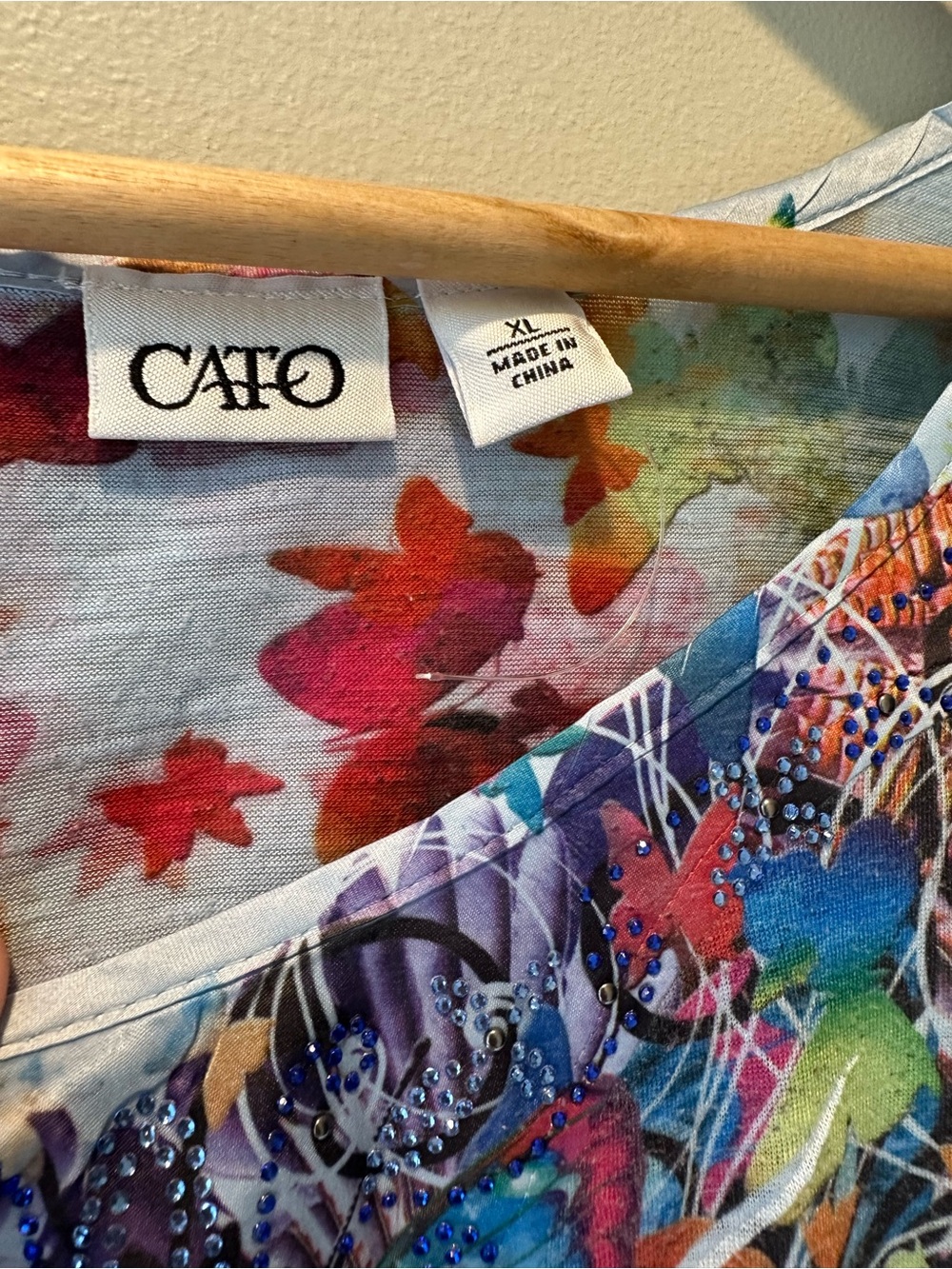 Cato Light Blue Short Sleeve Tee with Multicolor Butterfly Wings - Picture 3 of 7